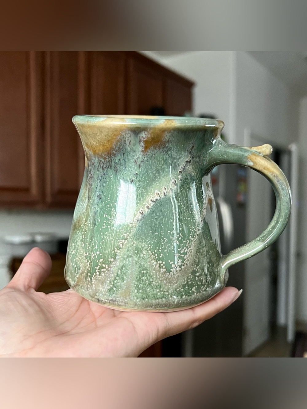 Studio Pottery Homestead Hand Thrown Mug Celadon-like Green Multi 10oz